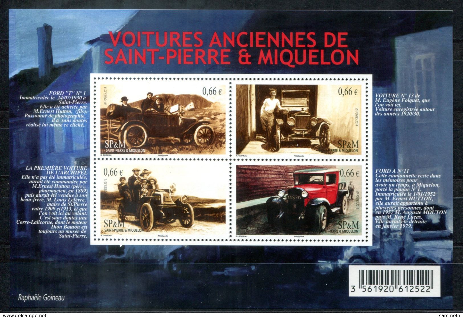 SAINT PIERRE & MIQUELON Block 21, Bl.21 Mnh - Alte Kraftfahrzeuge, Autos, Vintage Cars, Voitures Anciennes - Blocks & Sheetlets