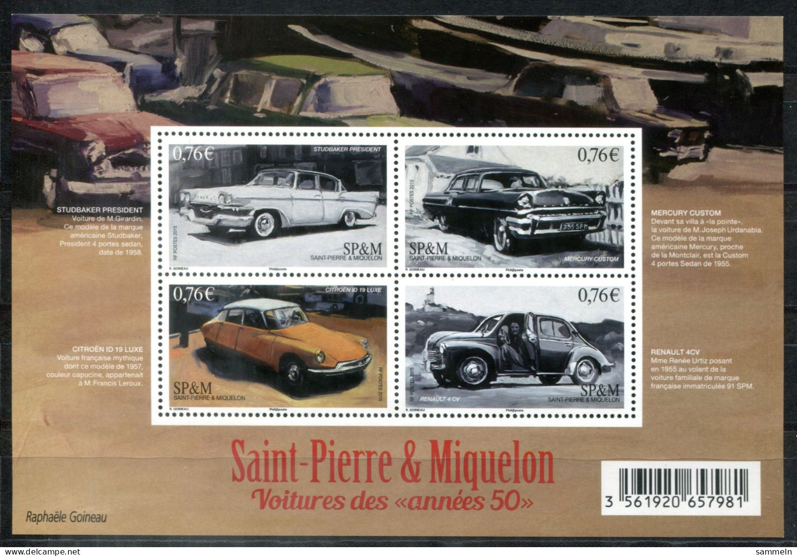 SAINT PIERRE & MIQUELON Block 23, Bl.23 Mnh - Alte Autos, Vintage Cars, Voitures Des Années 50 - Blocks & Kleinbögen