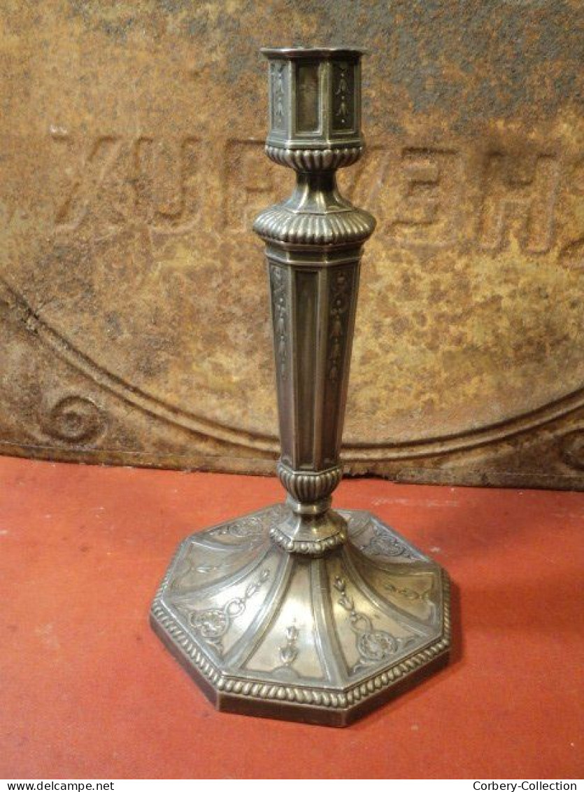 Ancien Bougeoir Métal Argenté Lutetia Paris - Candelabri E Candelieri