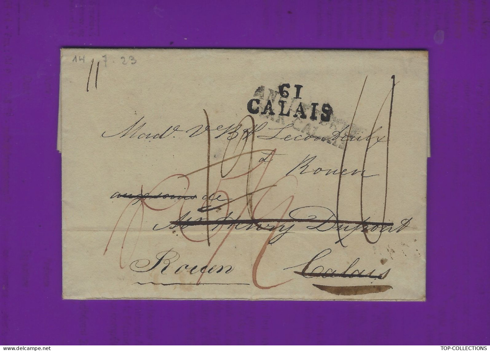 NEGOCE BANQUE FINANCE 1823 De Liverpool Archibald M’c Call =>Rouen Vve Le Couteulx M.P. LIVERPOOL 1 61 CALAIS ANGLETERRE - 1800 – 1899