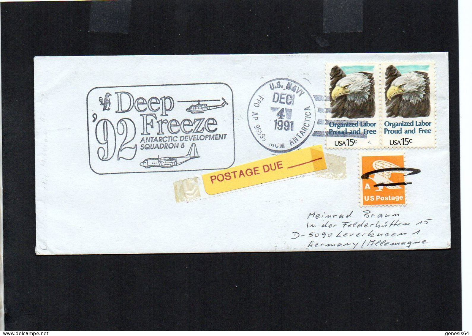 USA Cover. Polar Philately - North Pole - Postage Due - US NAVY Antarctica 4.12.91 - (1ATK114) - Otros & Sin Clasificación