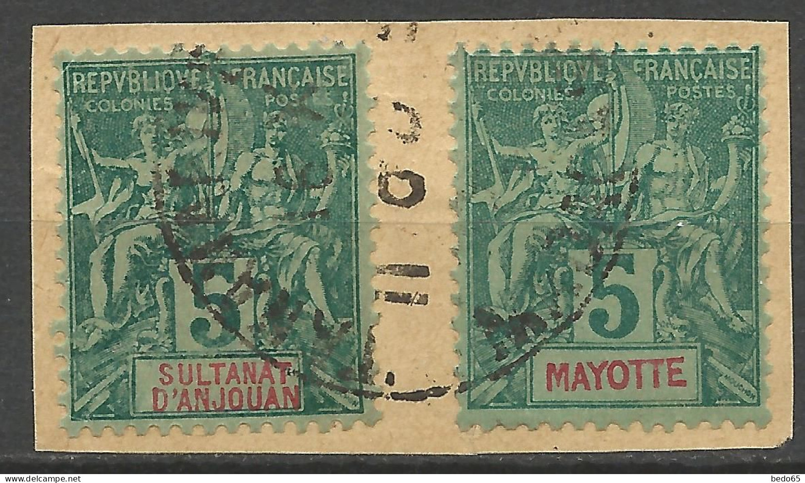 MAYOTTE N° 4  Et ANJOUAN N° 4 Sur Le Mème Fragment CACHET TANANARIVE / Used - Oblitérés