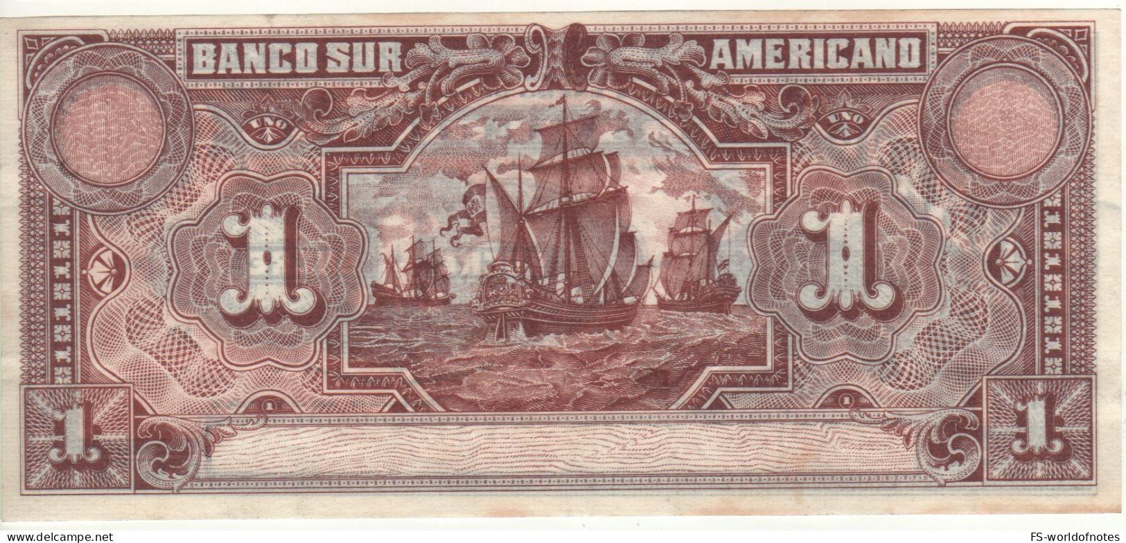 Ecuador 1 Sucre  PS251r    El Banco Suramericano    (dated 02.01.1920   COndor + Colimbus's Fleet At Back ) - Equateur