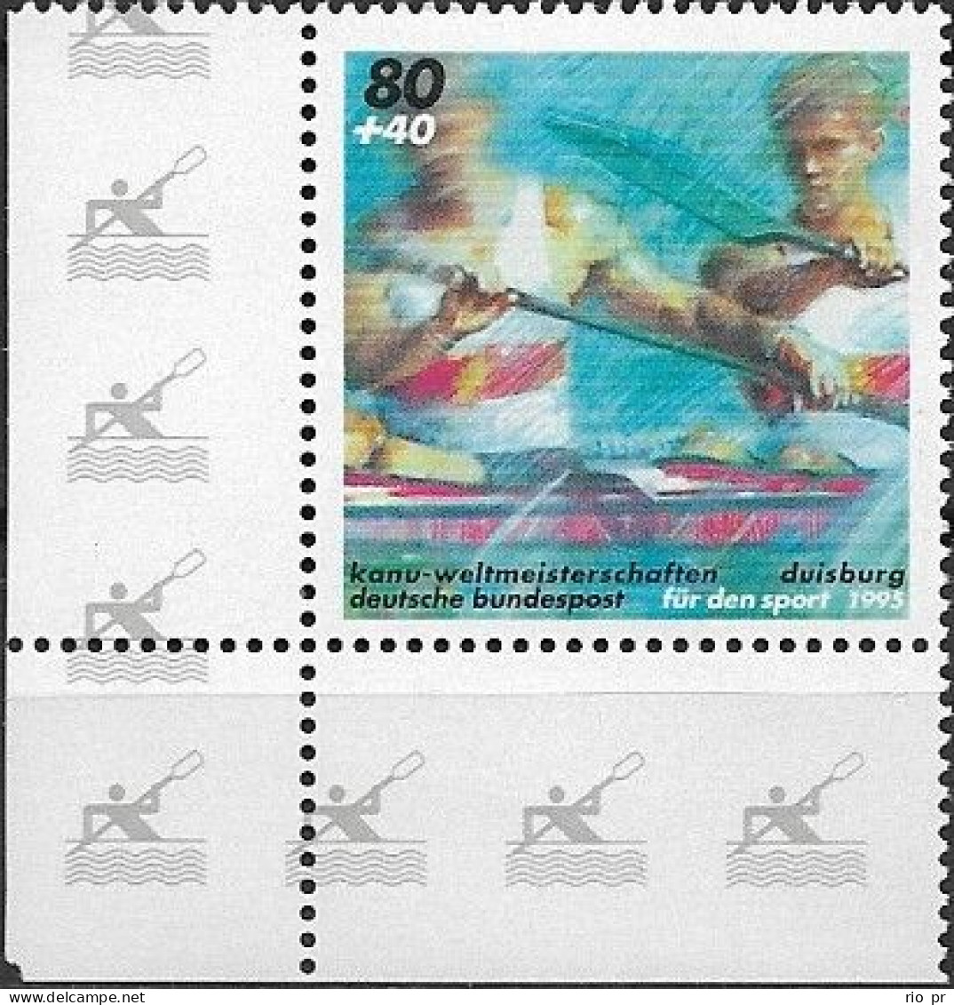 GERMANY (BRD) - SPORTS AID (CANOEING 80+40 Pf, BOTTON LEFT CORNER) 1995 - MNH - Canoë