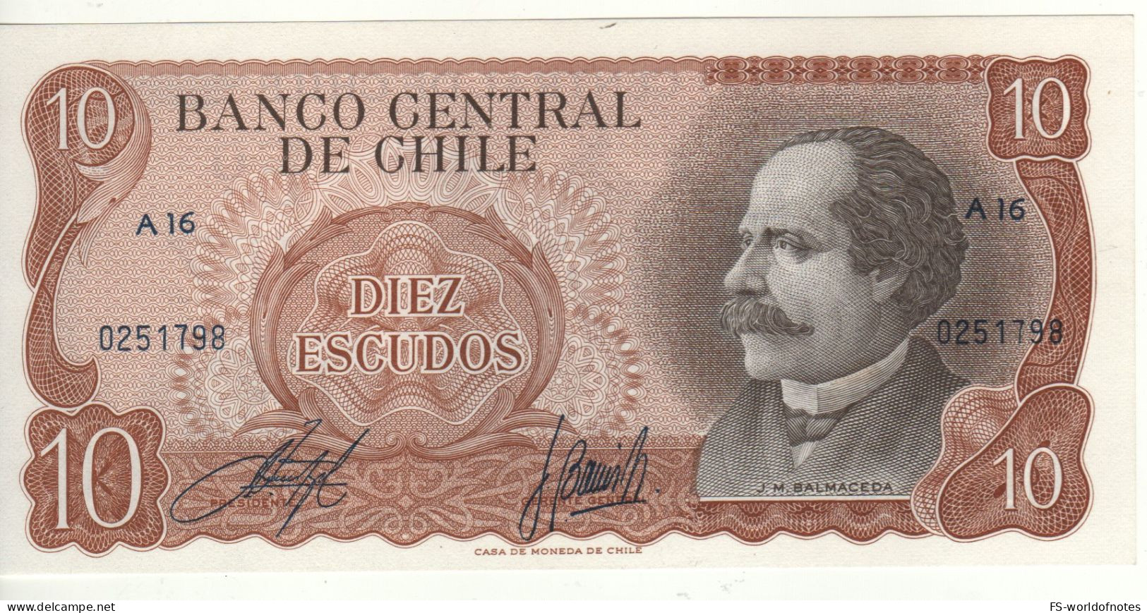 CHILE   10  Escudos ,   P143  ( ND   José Manuel Balmaceda + Painting At Back ) - Chili