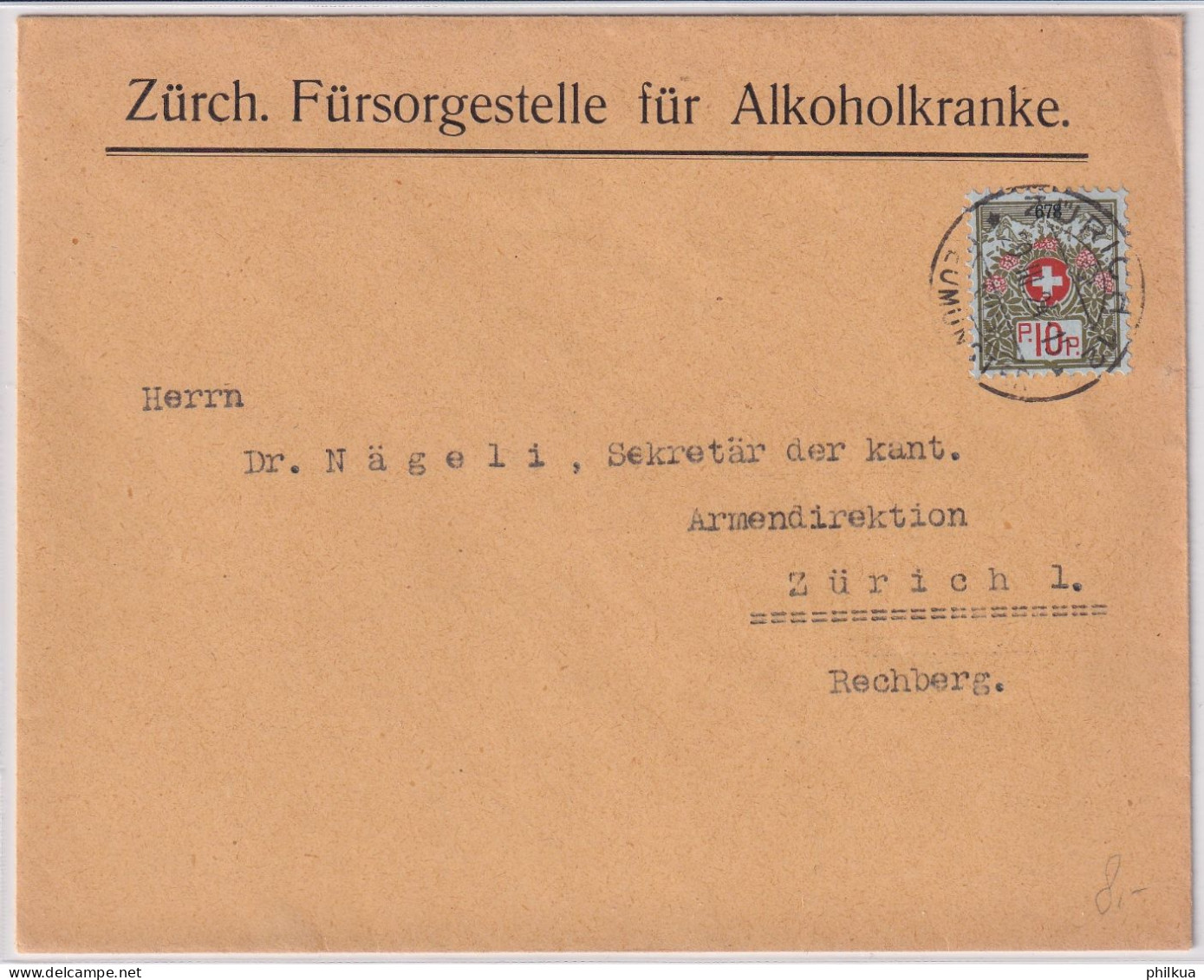 Zumst. PF5A / Mi.PF 5I Auf Brief ZÜRCH. FÜRSORGESTELLE FÜR ALKOHOLKRANKE - ZÜRICH 7 - Franchise