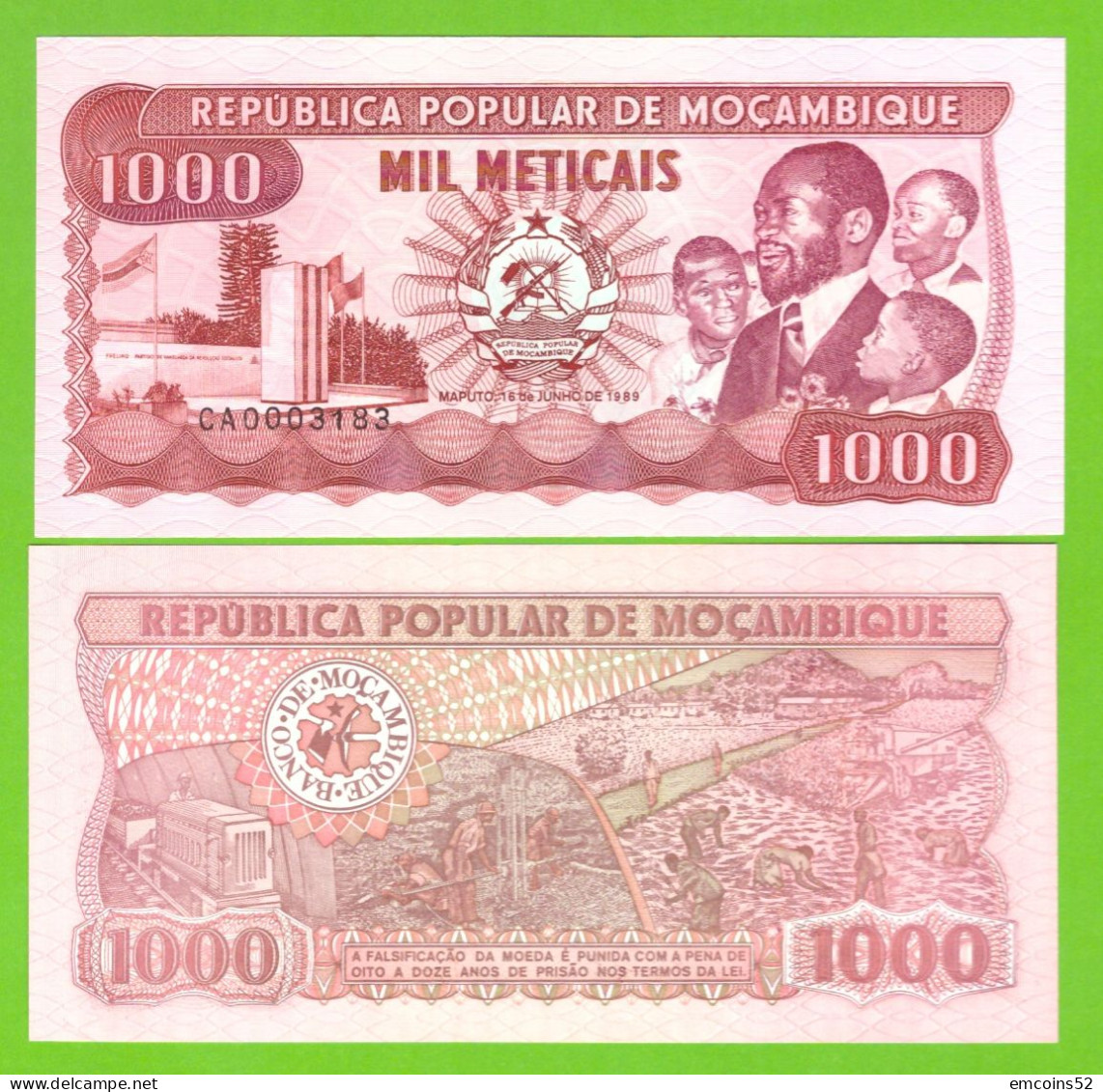 MOZAMBIQUE 1000 METICAIS 1989 P-132c  UNC - Moçambique