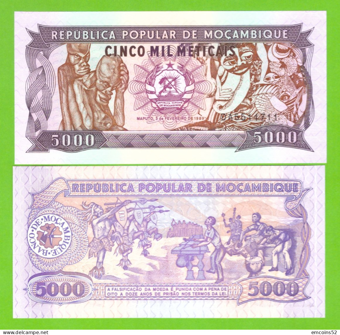 MOZAMBIQUE 5000 METICAIS 1989 P-133  UNC - Mozambique