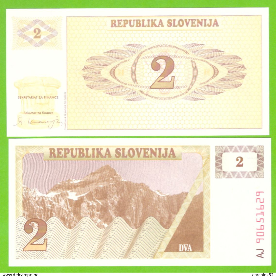 SLOVENIA 2 TOLARJA 1990 P-2 UNC - Slovénie