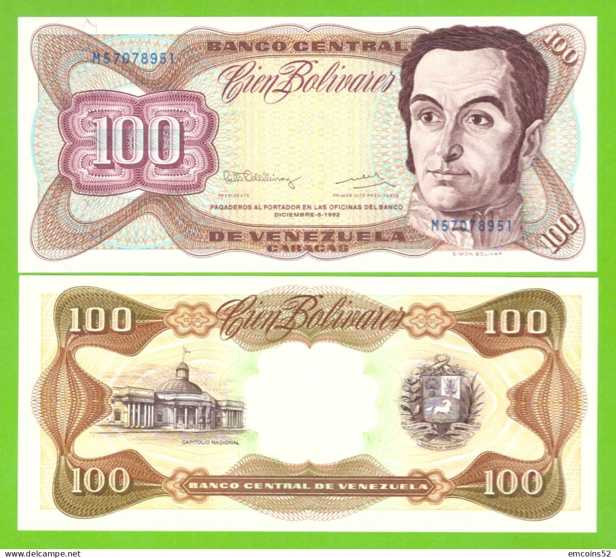 VENEZUELA 100 BOLIVARES 1992 P-66e UNC - Venezuela