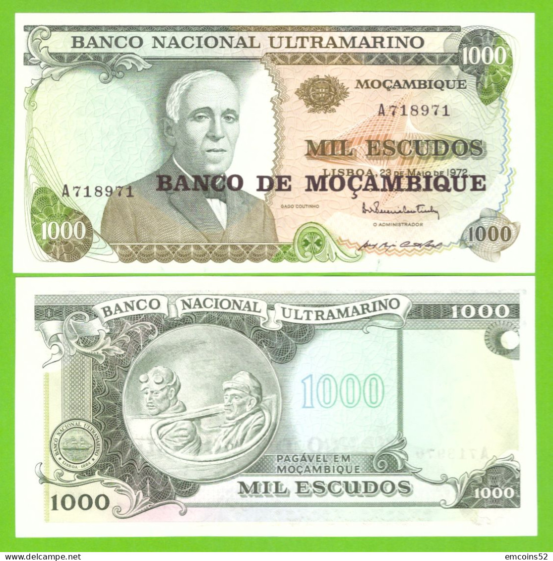 MOZAMBIQUE 1000 ESCUDOS 1976/1972 P-119 UNC A - Mozambique