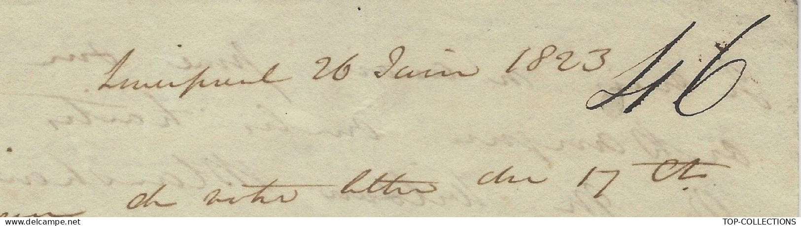 NEGOCE BANQUE FINANCE 1823 De Liverpool Archibald M’c Call > Rouen Vve Le Couteulx M.P. LIVERPOOL & 61 CALAIS ANGLETERRE - 1800 – 1899