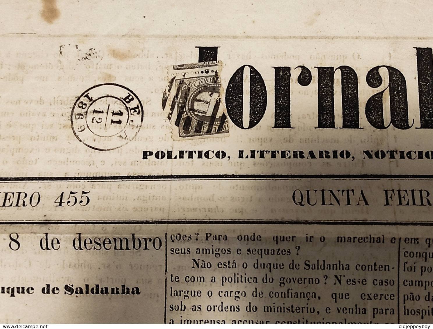 1869 PORTUGAL  “Jornal De Viseu Datado De 11.12.1869 Com Selo De 5 Reis D. Luís I, Fita Curva, Denteado, MF19  - Andere & Zonder Classificatie