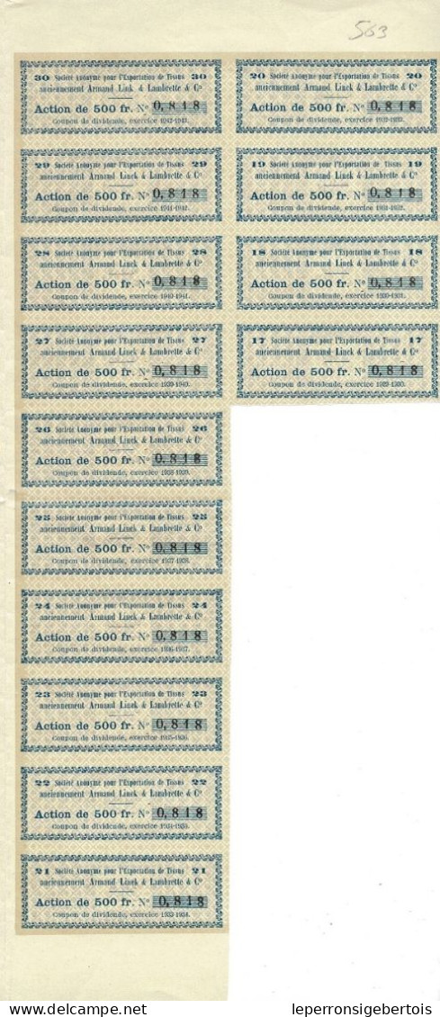 -Titre De 1913 - Société Anonyme Pour L'exportation De Tissus - Anciennement Armand Linck & Lambrette & Cie - Textile