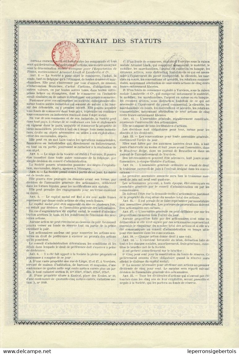 -Titre De 1913 - Société Anonyme Pour L'exportation De Tissus - Anciennement Armand Linck & Lambrette & Cie - Textile