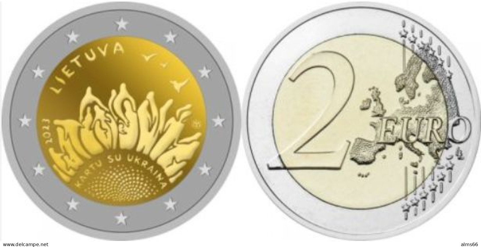 Lithuania 2 Euro 2023 UNC < Together With Ukraine > - Lithuania