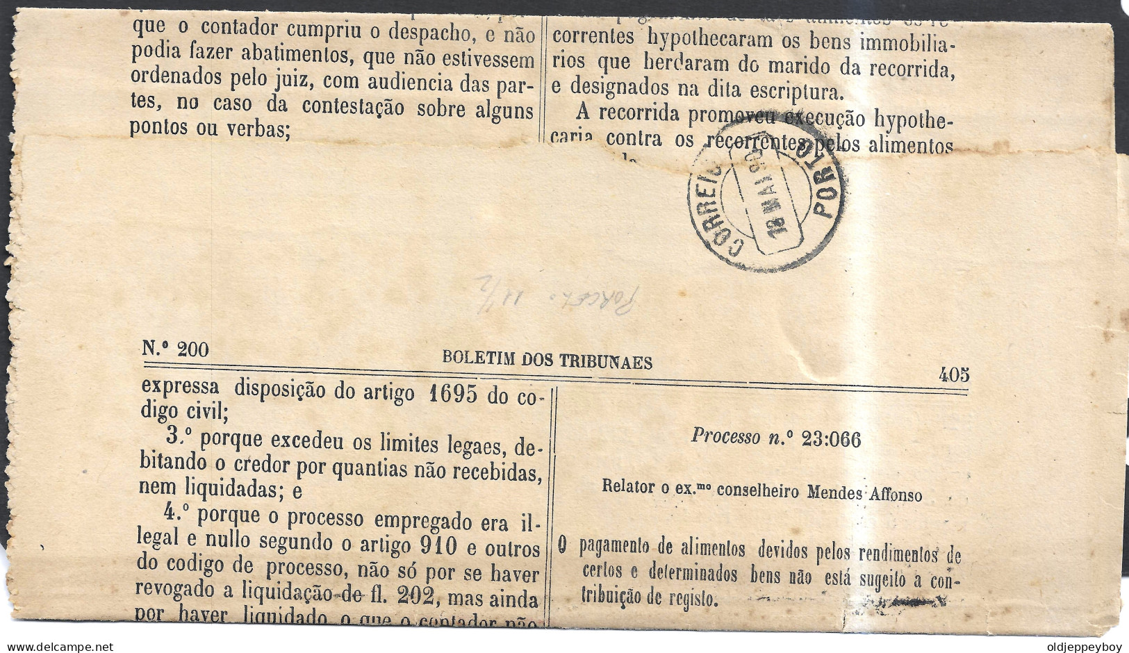 1890 Boletim Dos Tribunais Remetido De Lisboa Para O Porto (18.05.90), Com Selo De 2 ½ Reis, MF48 - Andere & Zonder Classificatie