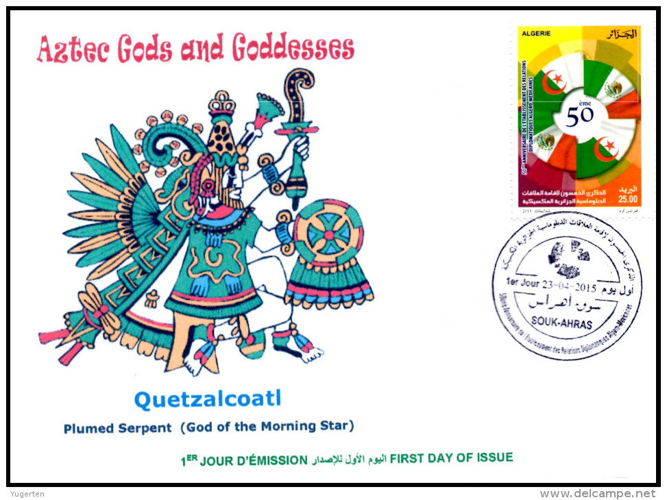 ARGELIA 2015 - FDC - Aztec Gods - Quetzalcoatl - Plumed Serpent Snake God Of The Morning Star Gefiederte Schlange - Enveloppes