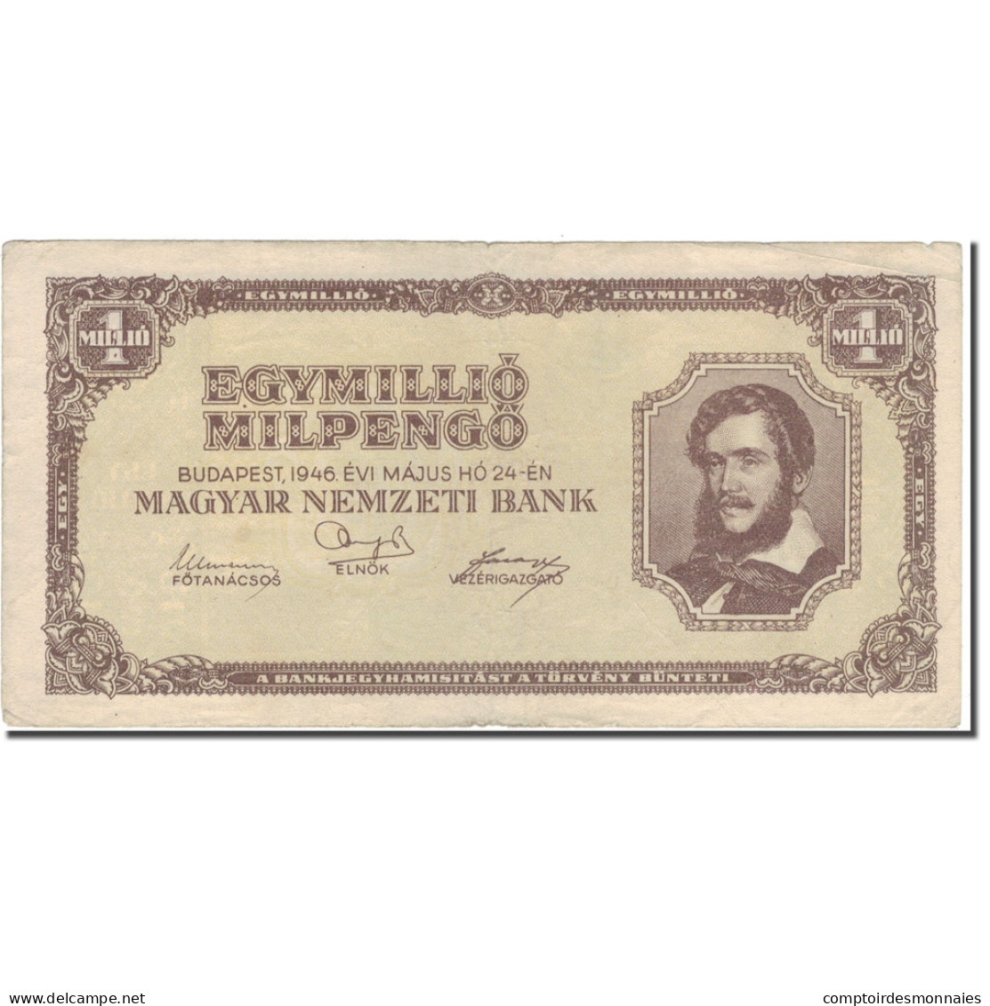 Billet, Hongrie, 1 Million Milpengö, 1946, 1946-05-24, KM:128, TB+