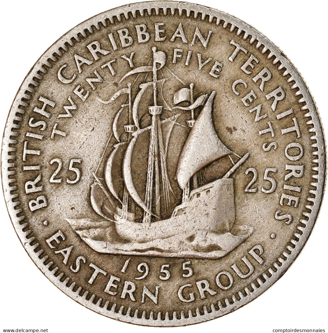 Monnaie, Etats Des Caraibes Orientales, Elizabeth II, 25 Cents, 1955, TB+ - Caribe Británica (Territorios Del)