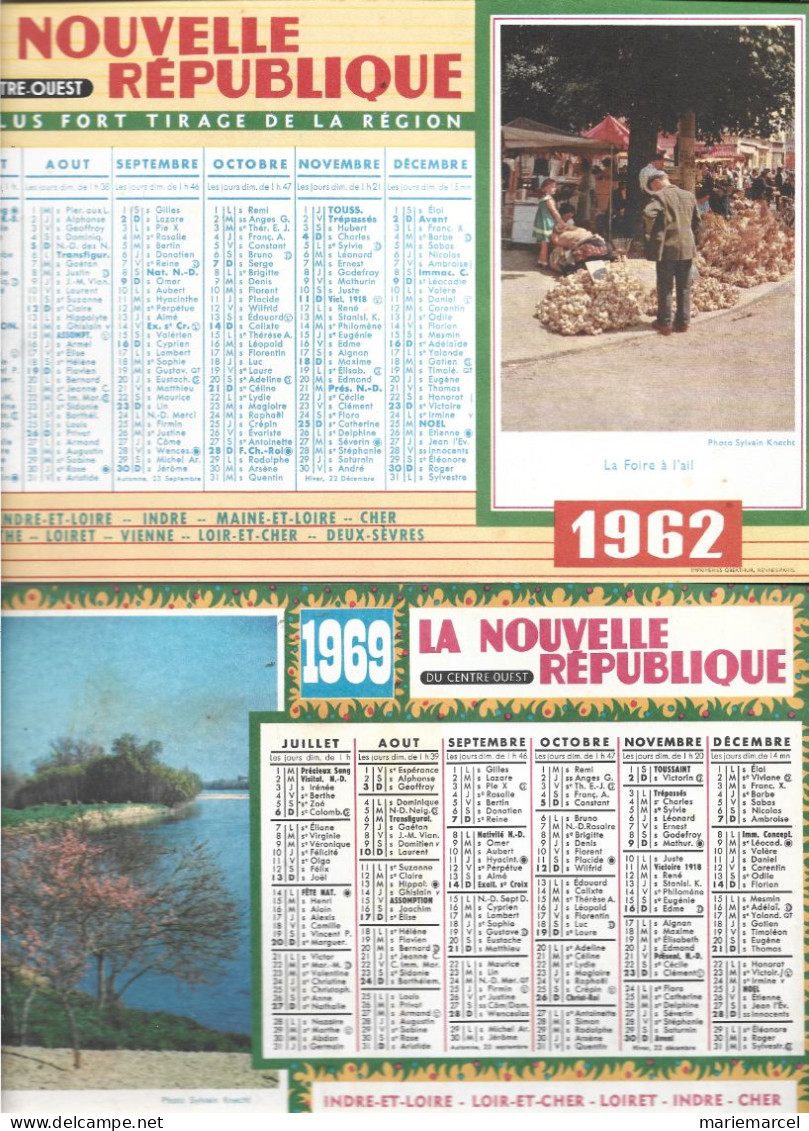 2 CANLENDRIERS 1962 ET 1969 LA NOUVELLE REPUBLIQUE DU CENTRE OUEST. - Grossformat : 1961-70