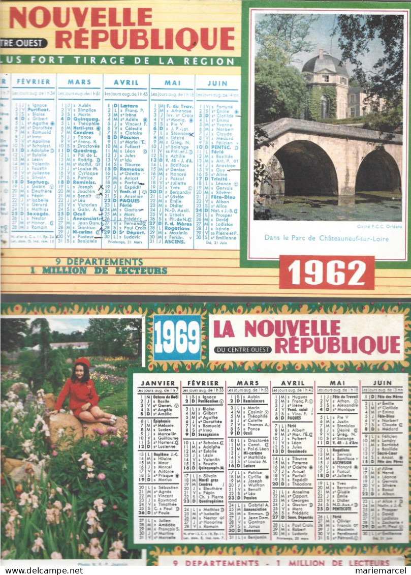 2 CANLENDRIERS 1962 ET 1969 LA NOUVELLE REPUBLIQUE DU CENTRE OUEST. - Grand Format : 1961-70