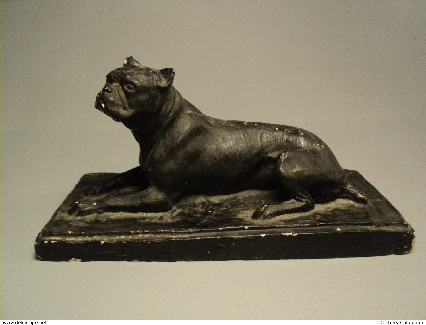 Ancienne Sculpture Chien Boxer Bouledogue Début XXème Sculpteur Animalier Charles Chivot (1866-1941) - Gesso