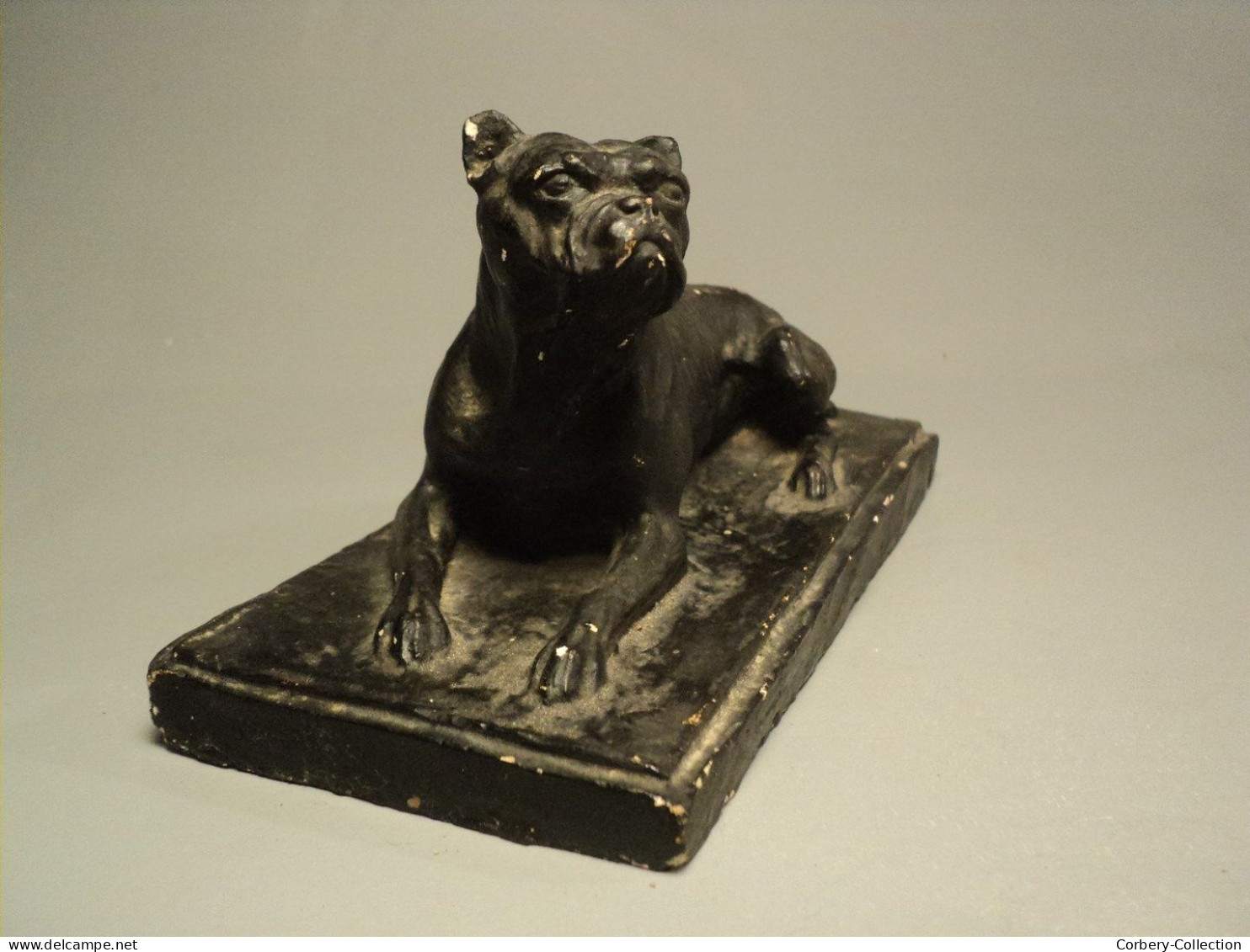 Ancienne Sculpture Chien Boxer Bouledogue Début XXème Sculpteur Animalier Charles Chivot (1866-1941) - Gesso