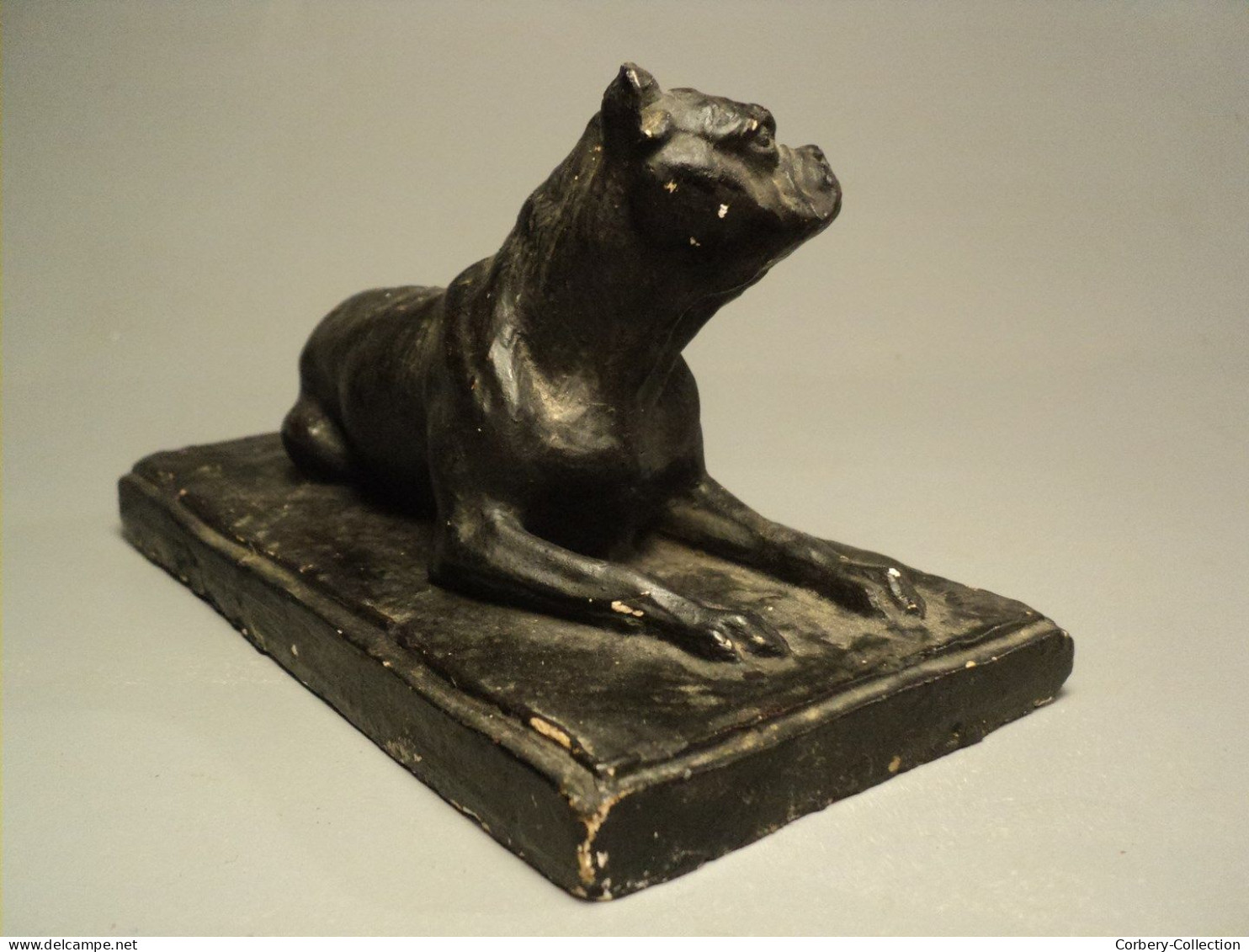 Ancienne Sculpture Chien Boxer Bouledogue Début XXème Sculpteur Animalier Charles Chivot (1866-1941) - Plâtre