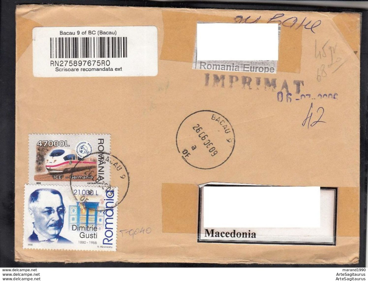 ROMANIA, R-COVER, TRAINS, DIMITRIE GUSTI, REPUBLIC OF MACEDONIA   (008) - Lettres & Documents