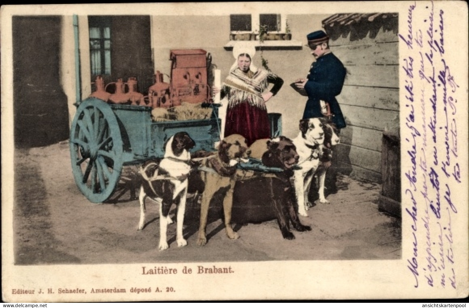 CPA Belgien, Laitière De Brabant, Milchmädchen, Zughunde - Bruxelles-ville