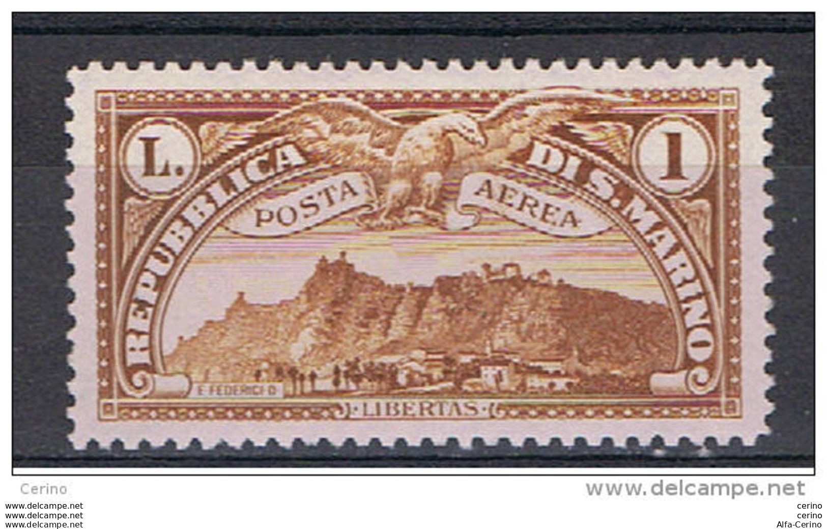 SAN  MARINO:  1931  P.A. VEDUTA  -  £. 1  BISTRO  T.L. -  SASS. 3 - Airmail