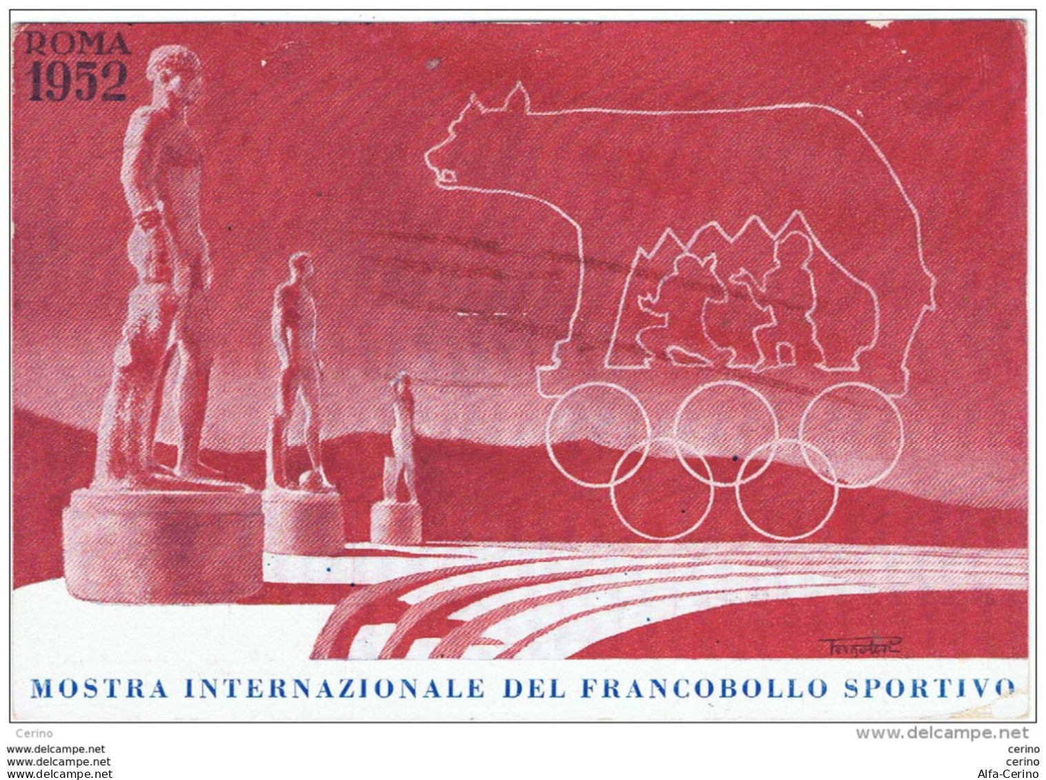 ROMA  1952:  CARTOLINA  ORIGINALE  I°  MOSTRA  INTERNAZ. DEL  F.LLO  SPORTIVO  -  SASS. 684 +  ERINNOFILO  -  FG - Demonstrationen