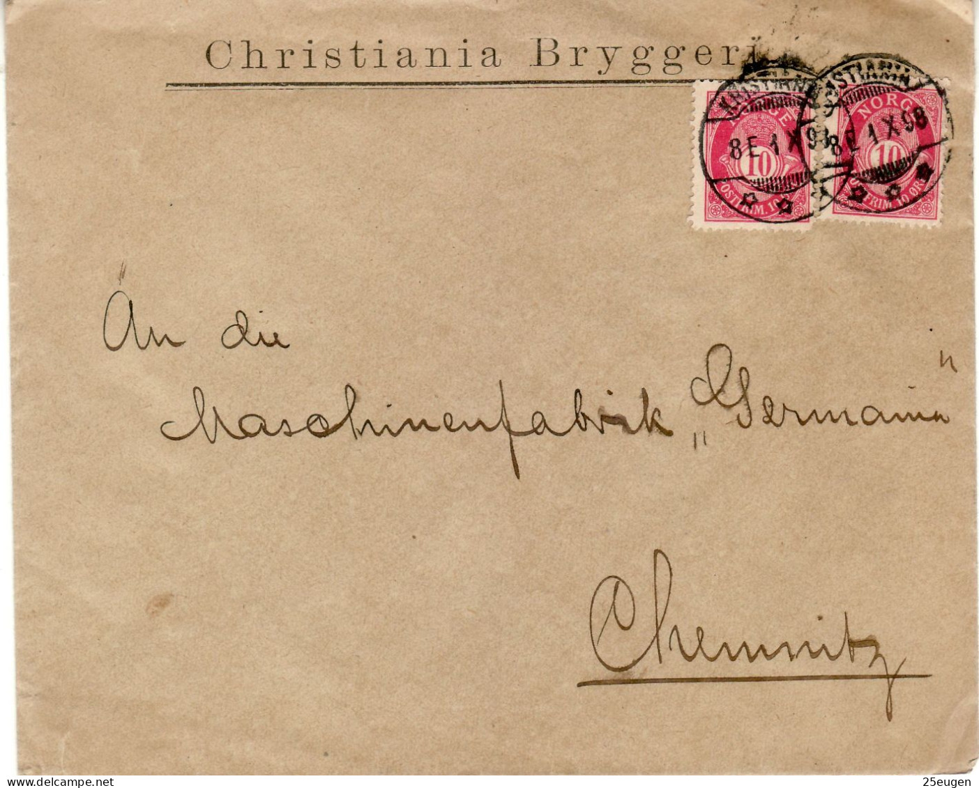 NORWAY 1898  LETTER SENT FROM KRISTIANIA TO CHEMNITZ - Briefe U. Dokumente