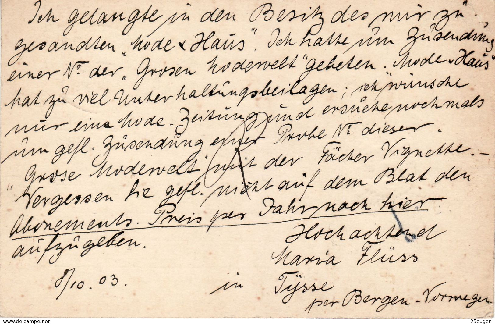 NORWAY 1903  POSTCARD SENT FROM TYSSE TO BERLIN - Briefe U. Dokumente