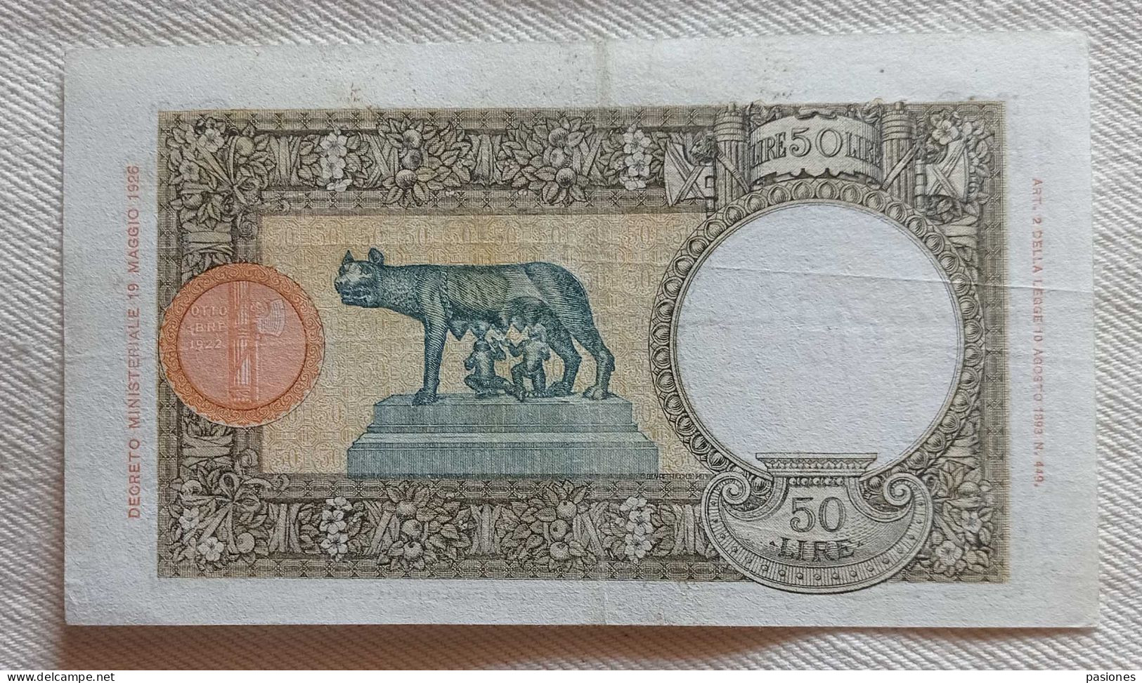 Banca D'Italia Lire 50 29/04/1940 Azzolini/Urbini - 50 Liras