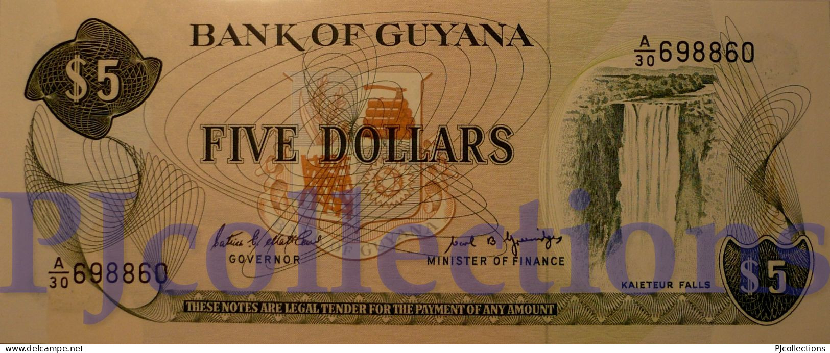 GUYANA 5 DOLLARS 1989 PICK 22e UNC - Guyana