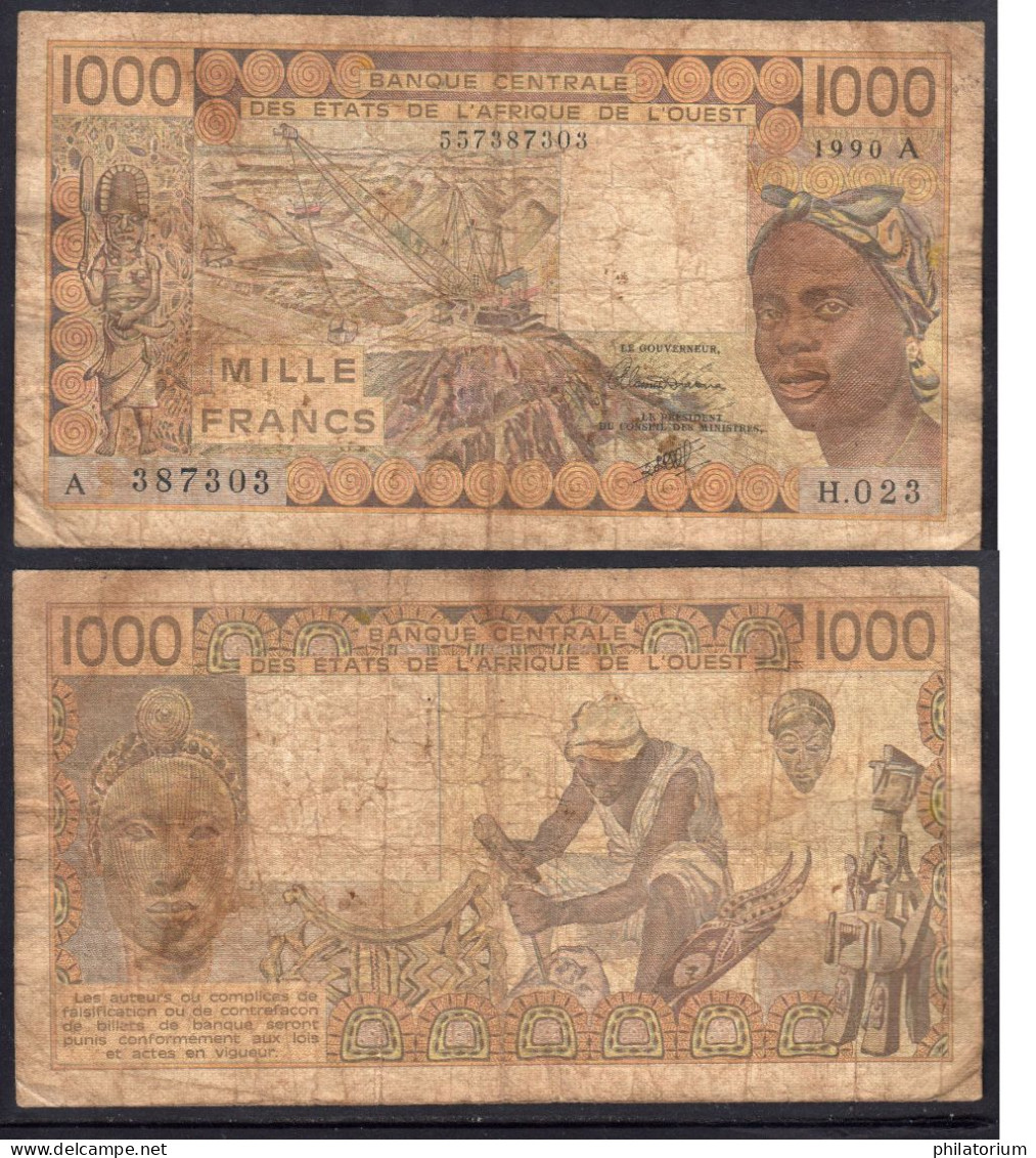 1000 Francs CFA, 1990 A, Côte D'Ivoire, H.023, A 387303, Oberthur, P#_07, Banque Centrale États De L'Afrique De L'Ouest - États D'Afrique De L'Ouest