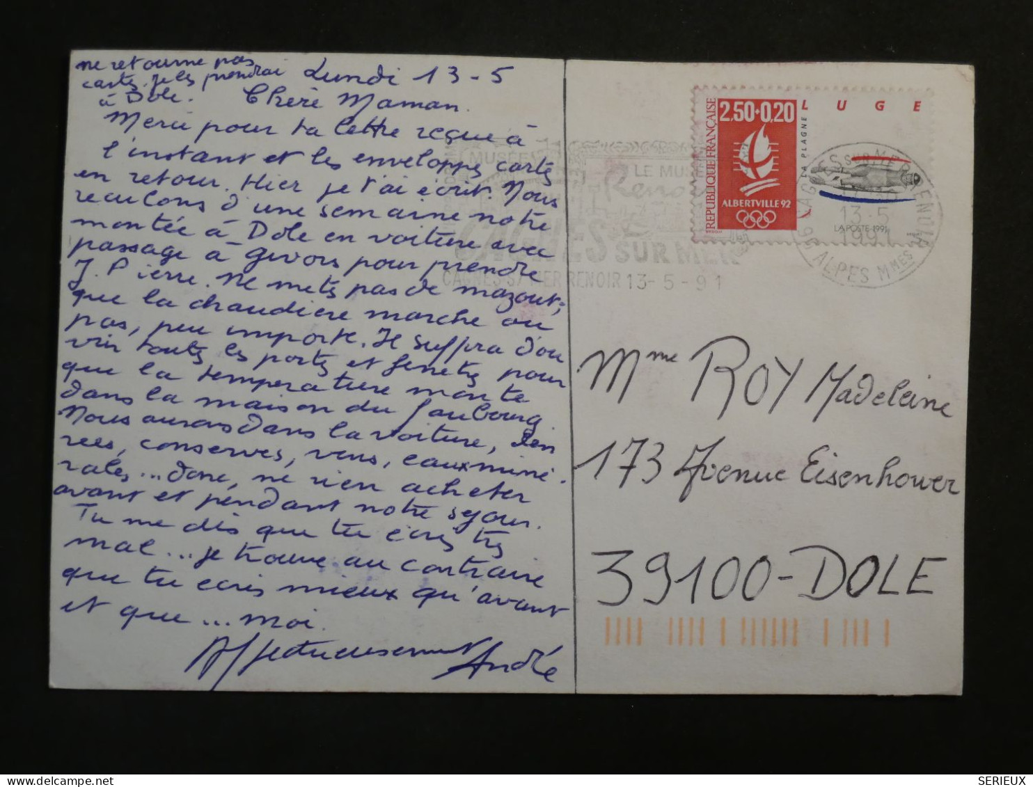 DB2 FRANCE  BELLE CARTE  PEINTE A LA MAIN CURIOSITé 1991  J.O ALBERVILLE A DOLE  +ART POSTAL  + AFF. INTERESSANT+   +++ - Storia Postale