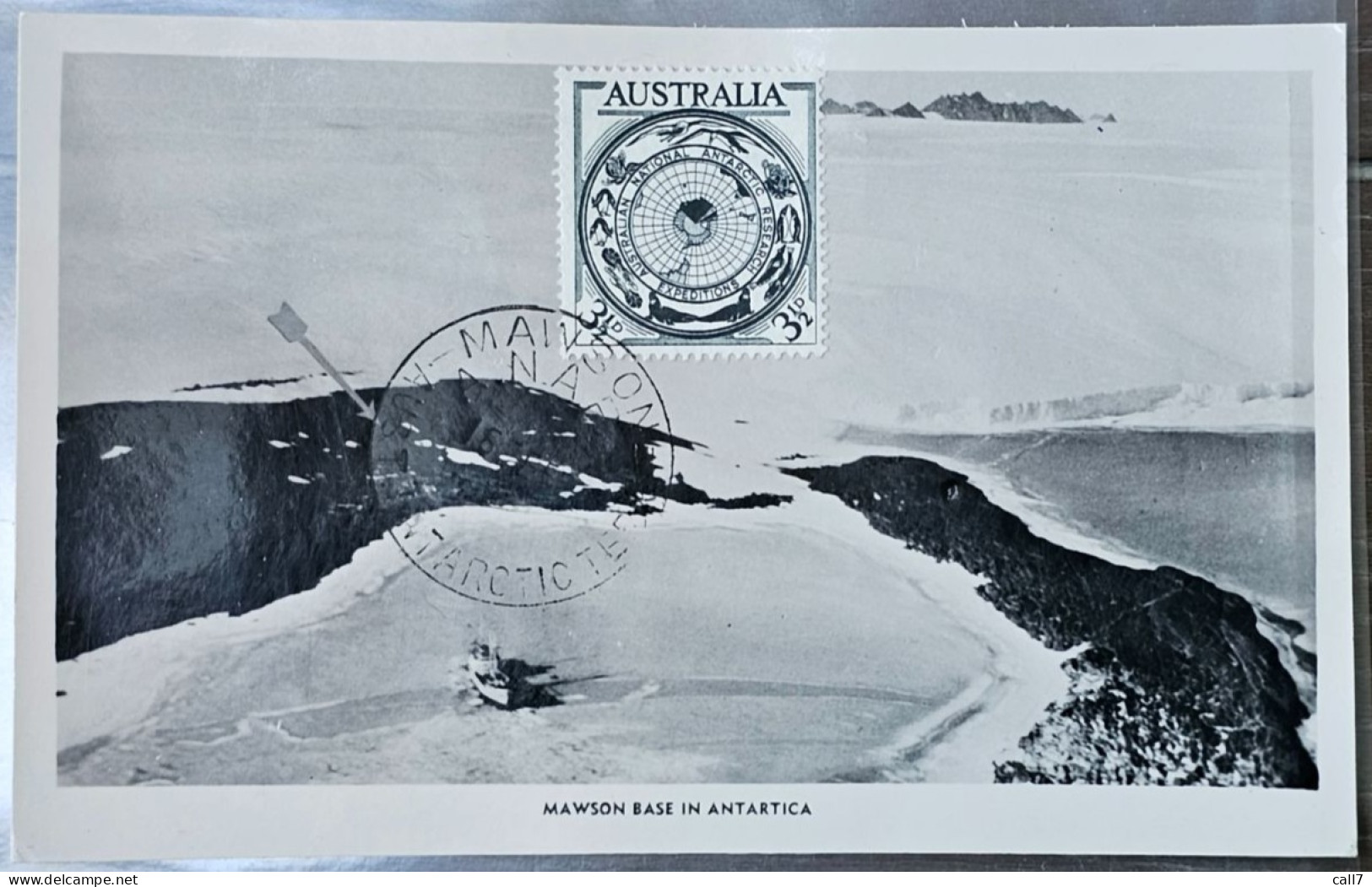 1955 Antarctic Commemorative Stamp First Day Of Use On Photo Card Mawson Base In Antartica - Verzamelingen & Kavels