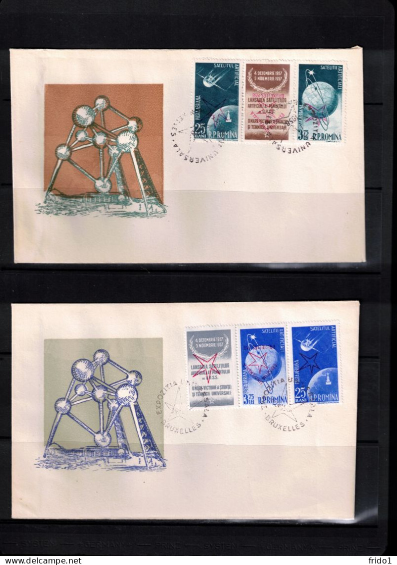 Romania 1958 Universal Exposition Brussels Michel 1717-1720 With Inverted Overprint 2x FDC - 1958 – Brüssel (Belgien)