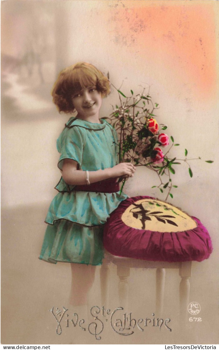 FÊTES & VOEUX - Vive Sainte Catherine - Bouquet De Fleurs - Petite Fille - Colorisé - Carte Postale  Ancienne - Saint-Catherine's Day