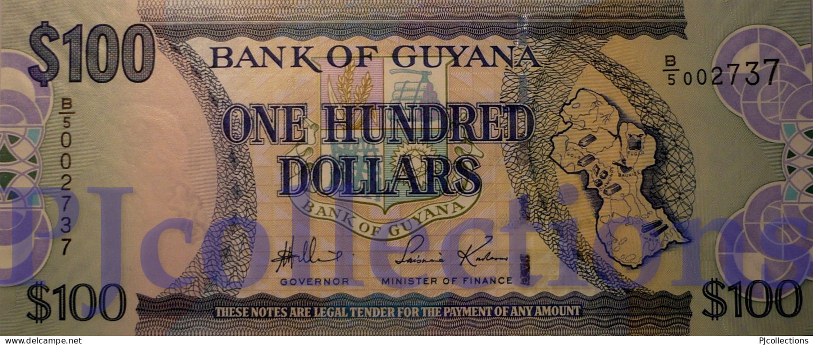 GUYANA 100 DOLLARS 2006 PICK 36a UNC LOW SERIAL NUMBER "002737" - Guyana