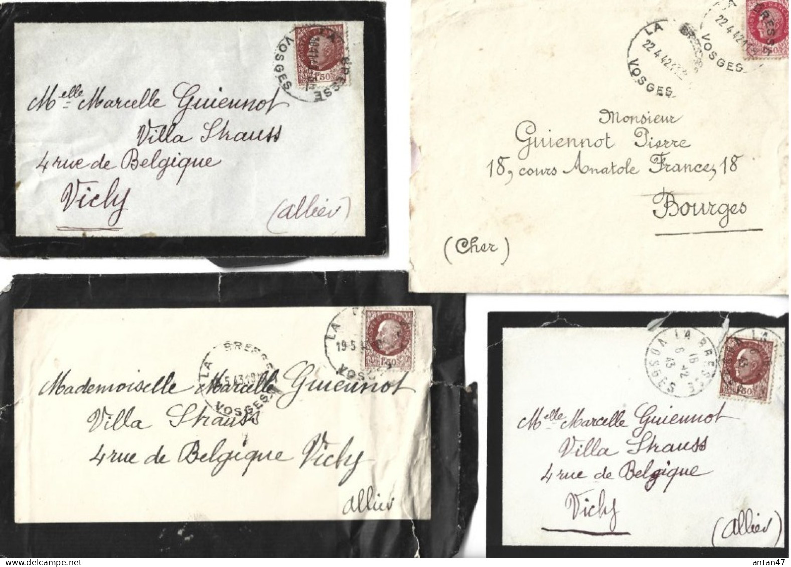 6 Enveloppes 1942.43 / 88 LA BRESSE / GUIENNOT / Timbre CERES / Oblitération La Bresse St Dié Granges Sur Vologne - 1945-47 Ceres Of Mazelin