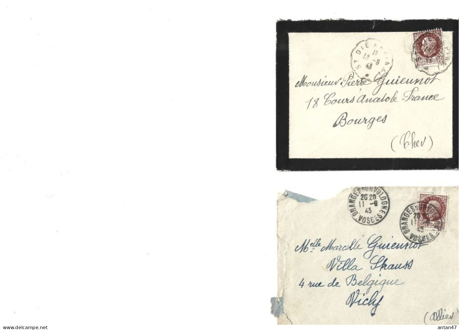 6 Enveloppes 1942.43 / 88 LA BRESSE / GUIENNOT / Timbre CERES / Oblitération La Bresse St Dié Granges Sur Vologne - 1945-47 Cérès De Mazelin
