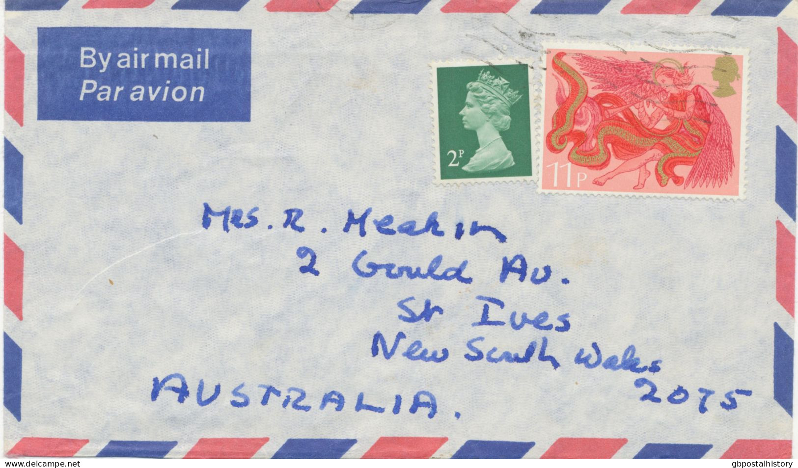 GB Machin 2 P 2B And Christmas 11 P On Air Mail Cover From“DERBY“ To „ST. IVES, New South Wales, Australia“ - Brieven En Documenten