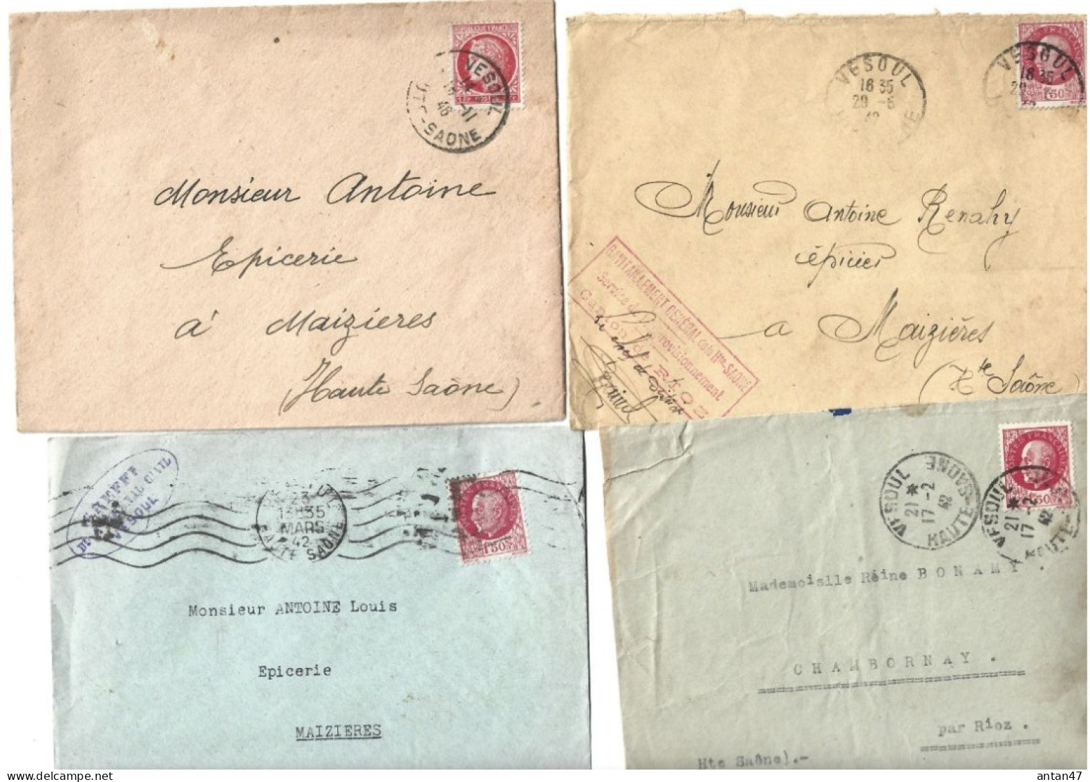 20 Enveloppes Timbre CERES / Oblitération 70 VESOUL MELISEY - 1945-47 Cérès De Mazelin