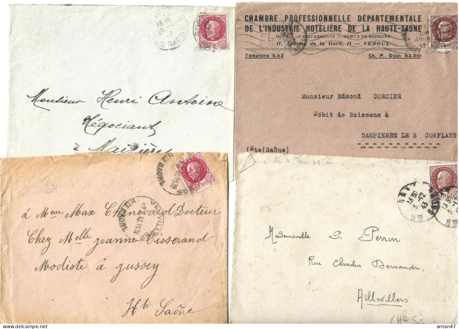 20 Enveloppes Timbre CERES / Oblitération 70 VESOUL MELISEY - 1945-47 Ceres (Mazelin)