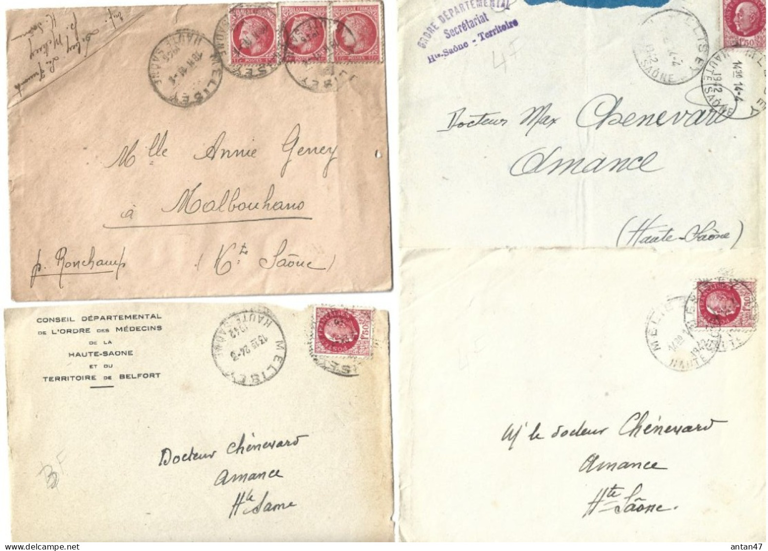 20 Enveloppes Timbre CERES / Oblitération 70 VESOUL MELISEY - 1945-47 Ceres Of Mazelin