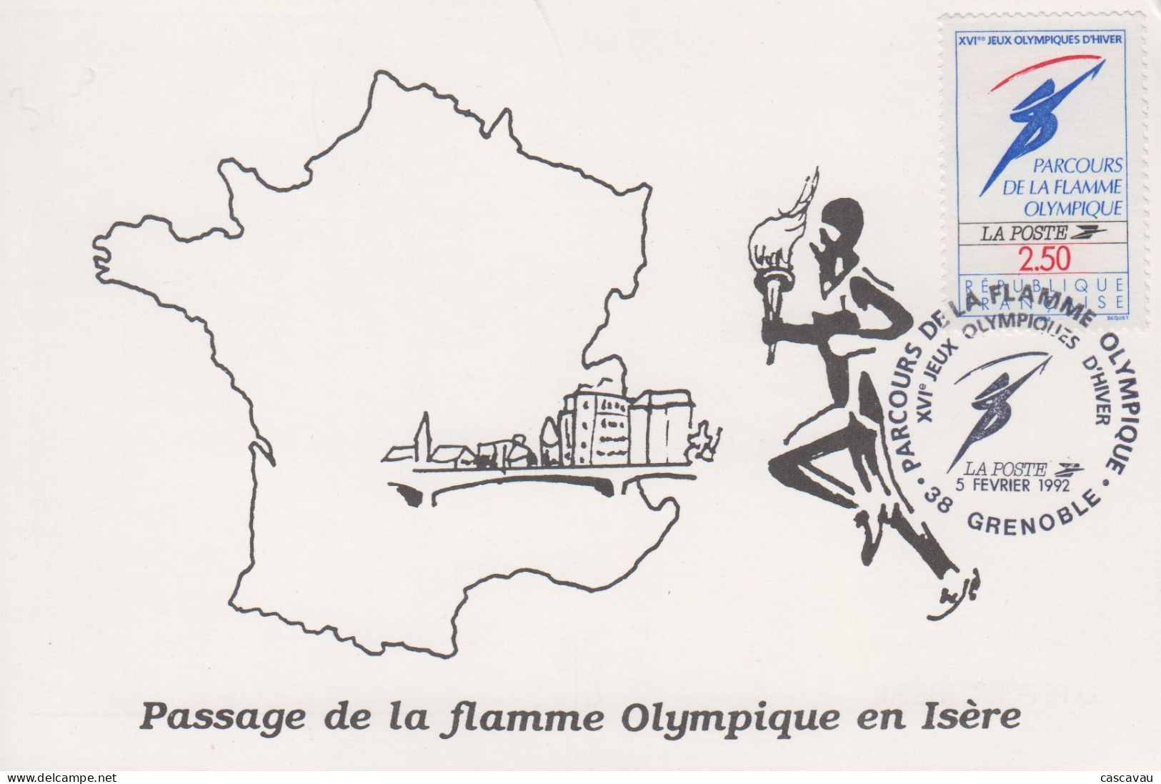 Carte  FRANCE   Parcours  De  La  Flamme  En  Isére   JEUX  OLYMPIQUES  D'  HIVER    ALBERTVILLE   GRENOBLE   1992 - Winter 1992: Albertville